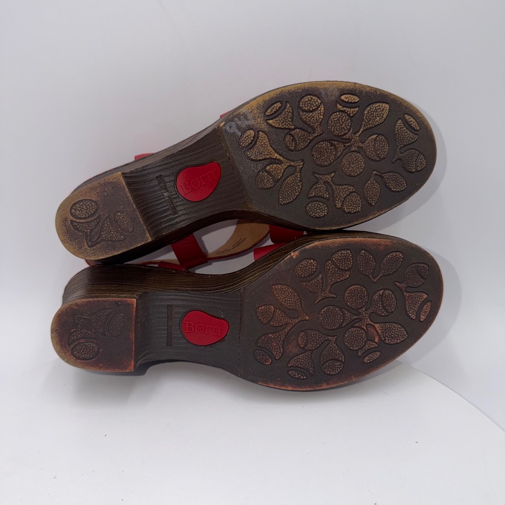 Born Carmo Red Leather Strappy Wedge Sandals Womens 9M - Picture 7 of 8